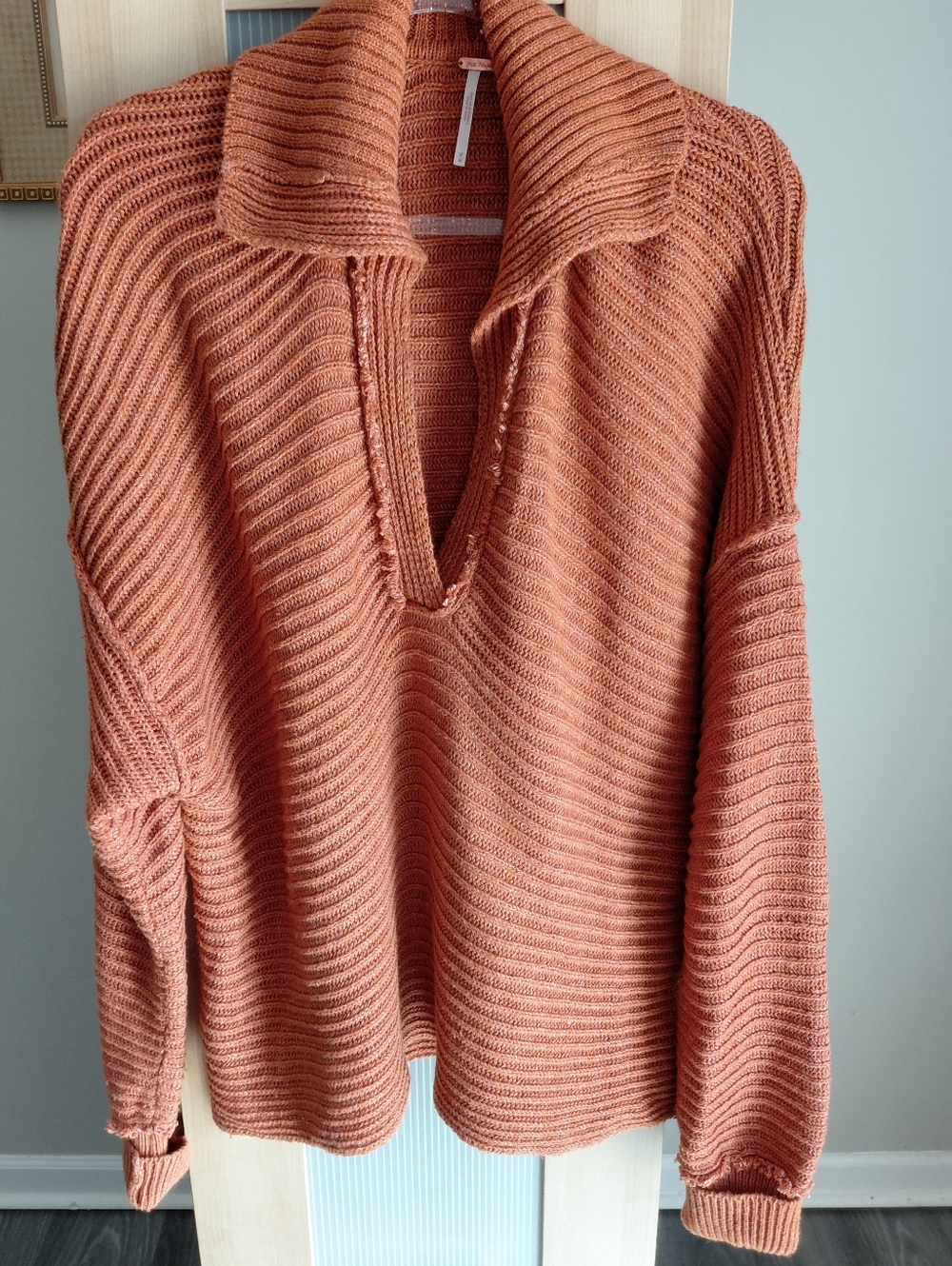 Oversize Free People V-Neck Knit Sweater In Terracotta Color